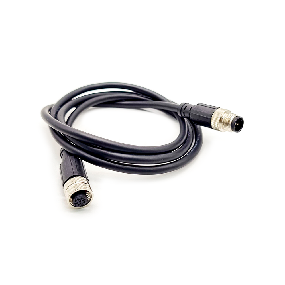 m12标准电缆A编码5芯母头直式180度注塑线不带屏蔽双边1M AWG22