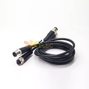 M12 6 Pin Female Connector C Code To Male Cable 0.5M AWG24