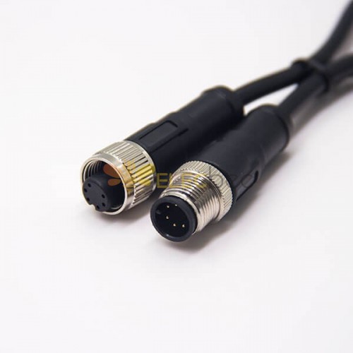 M12 6 Pin Female Connector Code A to Male Cable Cordset 0.5M AWG22