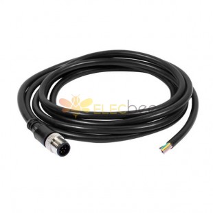 M12 8Pin Male Cable A-Coding Straight Connector Molded 1M AWG24 PVC Black Cable