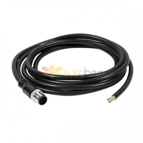 M12 8Pin Male Cable A-Coding Straight Connector Molded 1M AWG24 PVC Black Cable