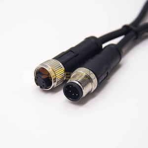 M12 电缆组件 180 度 A 代码 6 针公对母插头电缆 1M AWG24