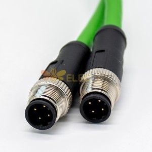 M12 D Code Cable 4 Pin Plug Male To Male Straight 1Meter Extension Cable AWG22