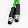 M12 D Code Cable 4 Pin Plug Male To Male Straight 1Meter Extension Cable AWG22