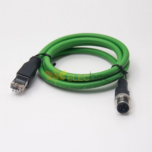 M12 D Code to RJ45 Crodset Cable M12 4 Pin Male to RJ45 Plug Straight Assembly Cable 1M Shielded AWG22