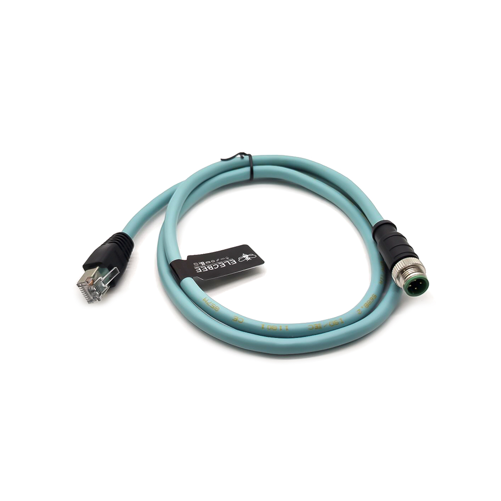 Cable blindado M12 con codificación D de 4 pines macho a RJ45 Gigabit Interfaz Ethernet de alta flexibilidad Cat7
