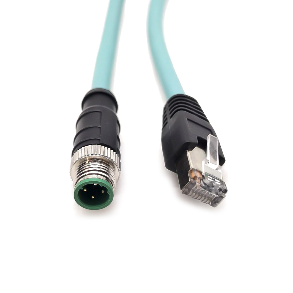 M12 D-Coded 4 Pin Male to RJ45 Gigabit High Flexible Ethernet Interface كابل محمي من Cat7