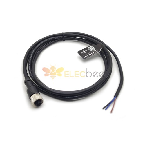 Cable hembra M12 de ángulo recto 3Pin A Code Molded Cable AWG22 con cable de 2M