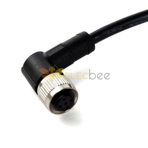 M12 Female Cordset 5Pin A-Code Right Angled Plug Molded Cable 1M AWG22