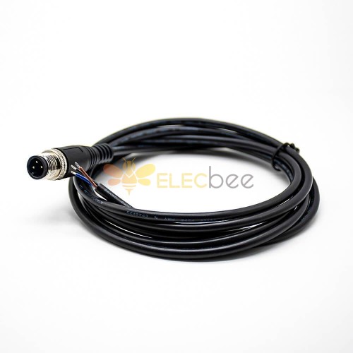 M12 Male Extension Cable 3Pin A Code Straight Connector Molded Cable 2M AWG22