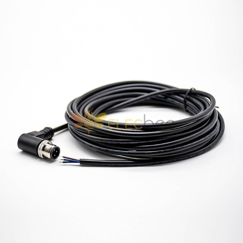 M12 公直角 3Pin 电缆航空电气模压电缆 5M A 代码 AWG22