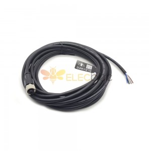 M12 Profibus Cabo 5Pin B-Coding Feminino Straight Molded Cable 5M AWG22 PVC Black UnShield