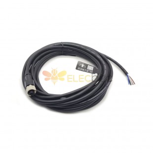 M12 Profibus Cable 5Pin A-Coding Female Straight Molded Cable 5M AWG22 PVC Black Unshield