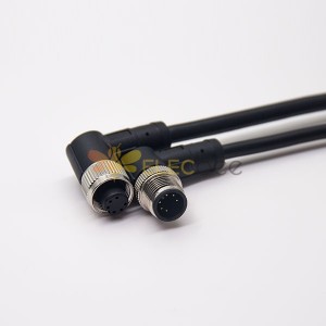 Rechtwinkliges M12-Kabel, A-Code, 6-poliger Stecker auf Buchse, doppelseitiges Kabel, 1 m, AWG24