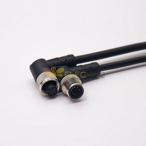 M12 Cable de ángulo recto A Código 6 Pin macho a hembra Cable de doble terminación 1M AWG24
