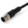 M12 传感器电缆 4 触点 A 代码公头直包覆成型 PVC 黑色电缆 1M AWG22