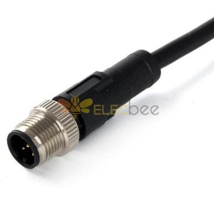 M12 Sensor Cable 4 Contacts A Code Male Straight Overmoulded PVC Black Cable 1M AWG22