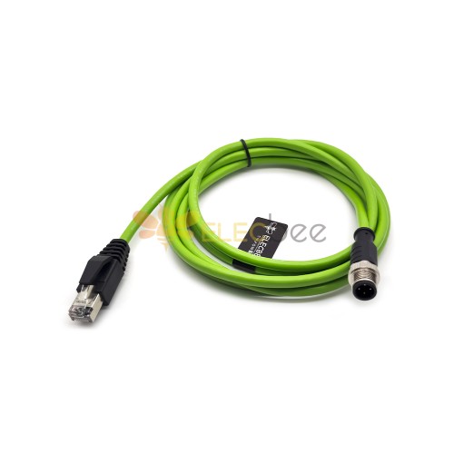 M12 传感器电缆 D 编码 4 针公头转 RJ45 8P8C 公头直双端电缆 2M AWG22