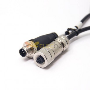 M12 Shielded Cable Female Straight 5 Pin A-Coding to Male Plug Double Ended Unshiled 0.5M AWG22