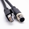 Cable Ethernet M12 a RJ45 de 1 m AWG22 de longitud con conector macho M12 de 4 pines con codificación D a macho RJ45