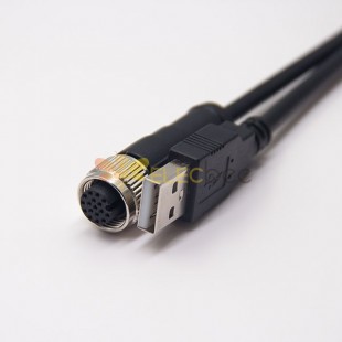 M12 a cable USB 180 grados M12 Un código 17 pines hembra a USB Un conjunto macho sin shiled 1M AWG26