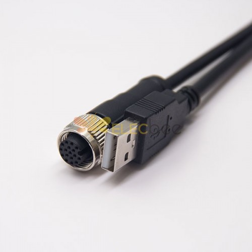 M12 to USB Cable 180 Degree M12 A Code 17 Pin Female to USB Male Assembly 1M AWG26