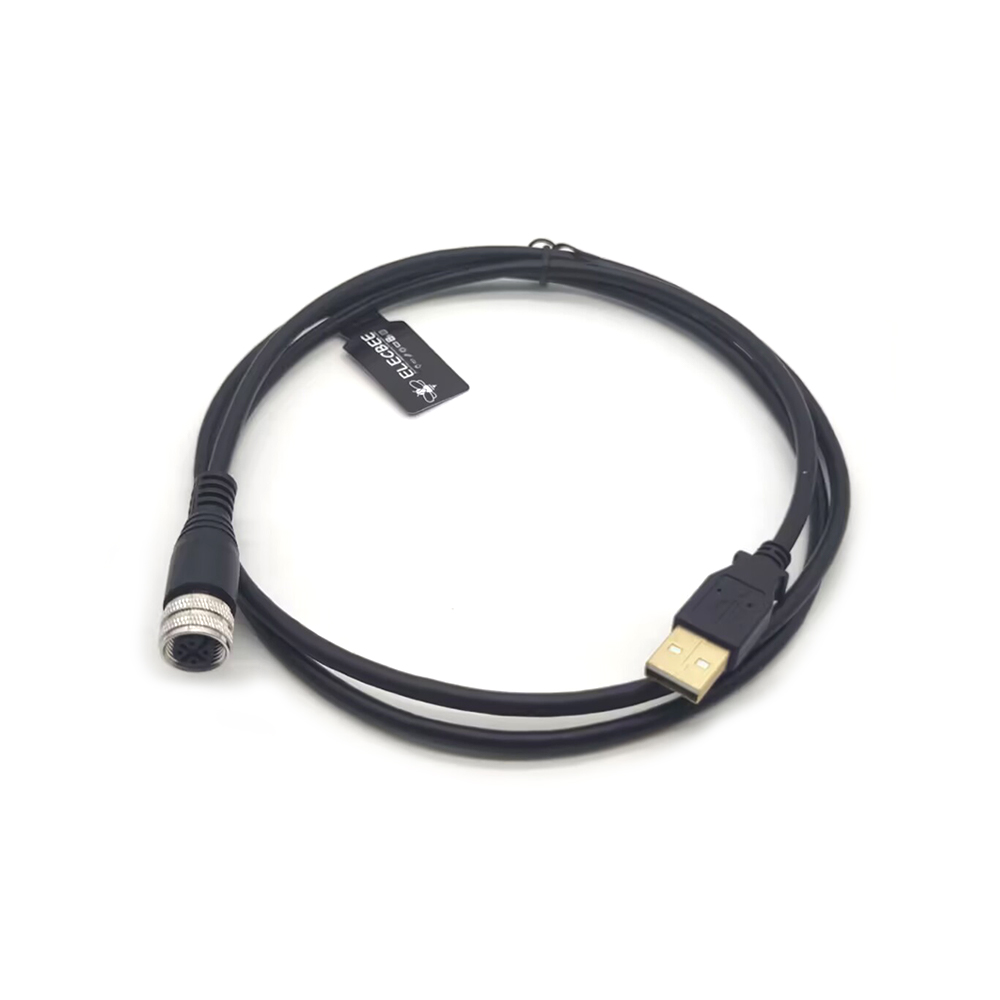 M12 에서 USB 케이블 180도 M12 A 코드 4 핀 여성에서 USB 남성 어셈블리 풀이1M AWG26