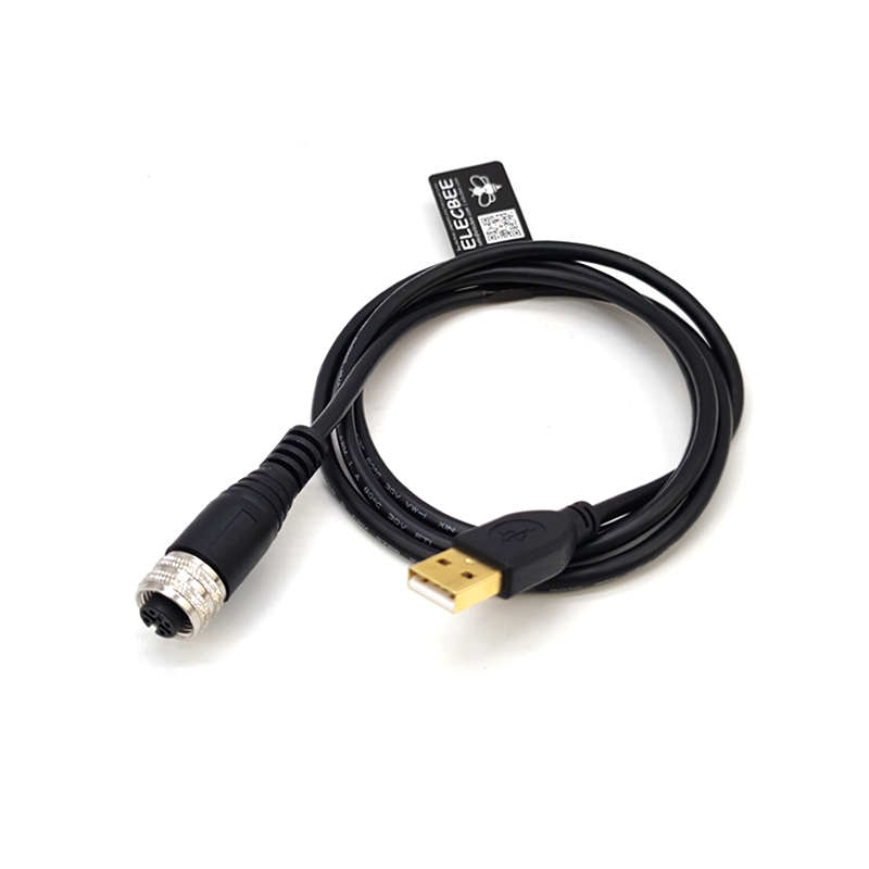 M12 a cable USB 180 grados M12 Un código 4pines hembra a USB Un conjunto macho sin shiled UL2725 2824 Cable