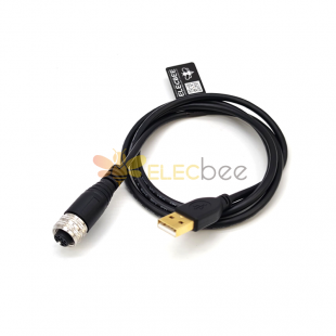 M12 to USB Cable M12 4Pin A Code Female to USB 2.0 A Male Assembly 1M AWG26