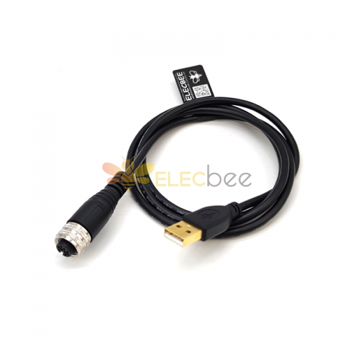 M12 から USB ケーブル 180 度 M12 A コード 4 ピン メス USB A オス アセンブリ アンシレッド 1M AWG26