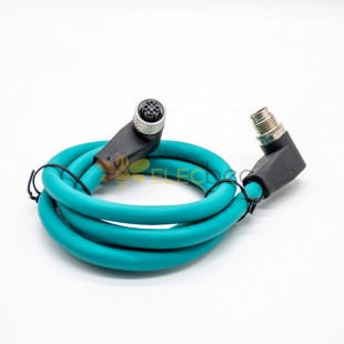 M12 X code 8 Pin Male to 4 Pin Female Right angle Cable Cordsets Blue 1M