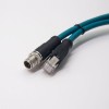 M12 X Coded To RJ45 Cable Assembly 180 Degree M12 8 Pin Male To RJ45 8P8C Male With Blue Plastic Cable 1M AWG24