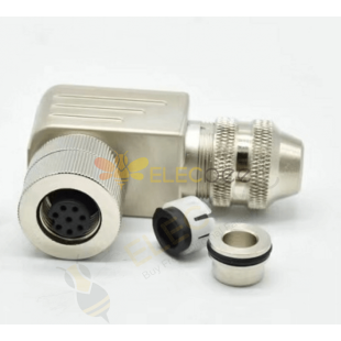M12 Waterproof Connector 8Pin Right Anlgle Female Metal Assembly Cable Plug With PG7 PG9 Shield