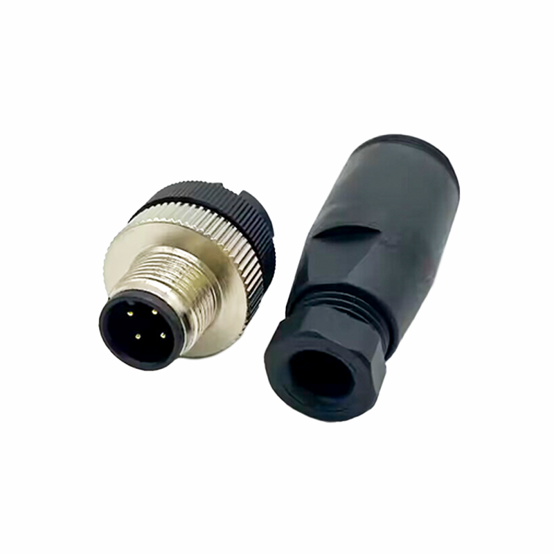 Ethernet M12 Connector Field Wireable Waterproof Straight 4 Pin A Code Unshield Male Plug for Cable