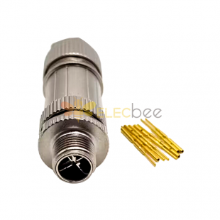 M12 8 Pin Connector Field Wireable Connector X Coded Male Straight Metal Waterproof Solder Shield