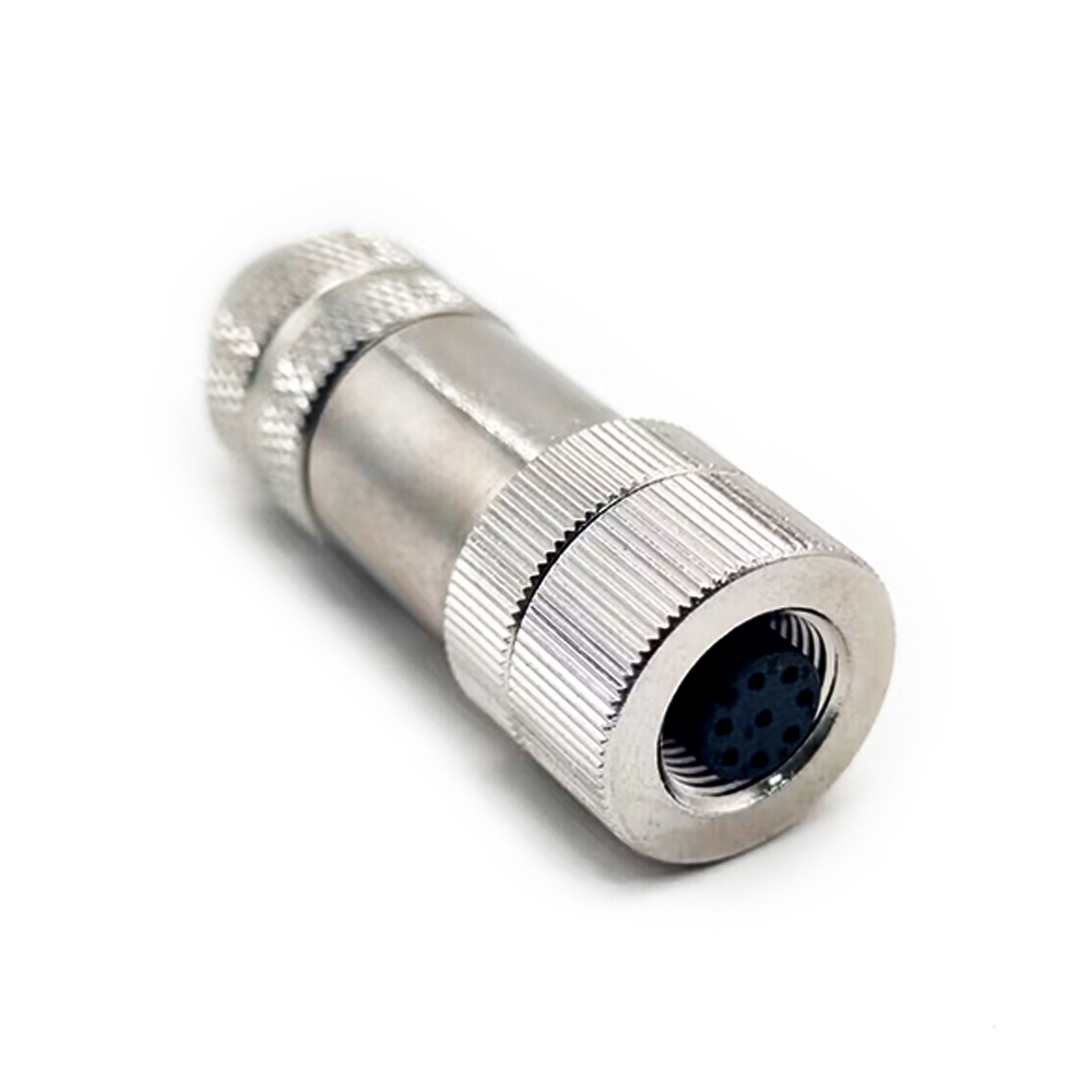 M12 8 Pin Female Connector Straight Aviation Plug Shielded A Code Field Installable Cable Waterproof