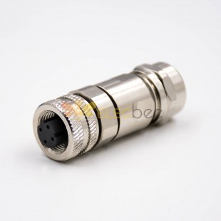 M12 Connector 4Pin Field Wireable Connector D Coded Female Straight For Cable Screw-joint Shield