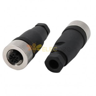 Straight M12 4Pin Female Field Wireable Cable Connector 2PCS