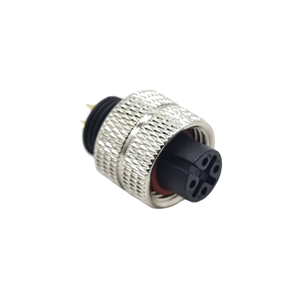 M12 Connector 4 Pin Straight Female Solder Cup Unshielded Injection Joint