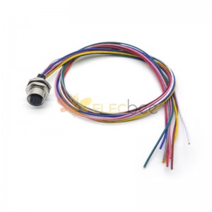 10pcs M12 8pin Painel Feminino Montagem Conector Com 50CM Comprimento Single Wires