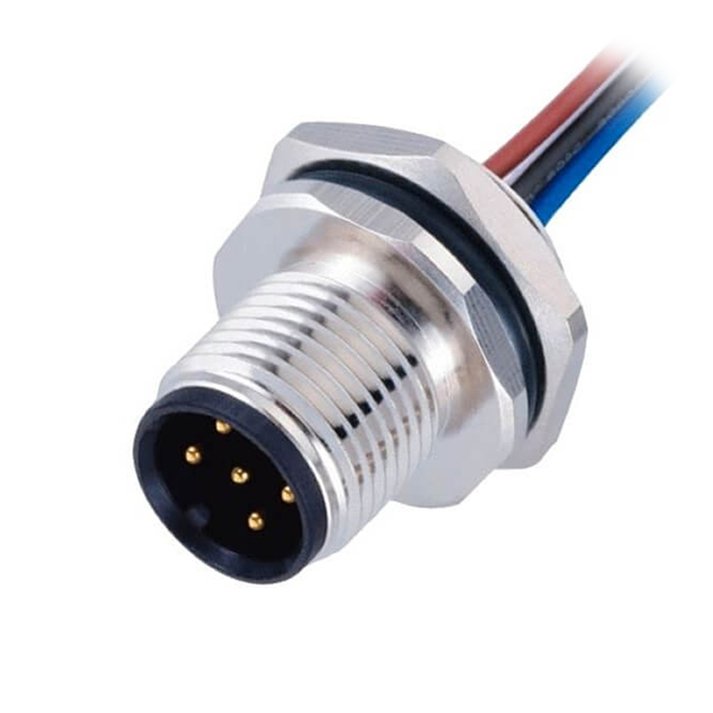 10pcs M12 防水連接器5 pin A型板端公座後鎖焊接帶線50CM傳感連接器接頭