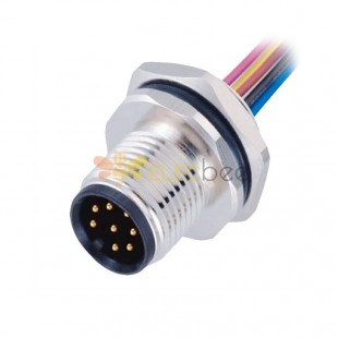 10pcs M12 Male 8 pin Rear Mount Circular Connector With Electronic Wires 0.5m for Factory Automation