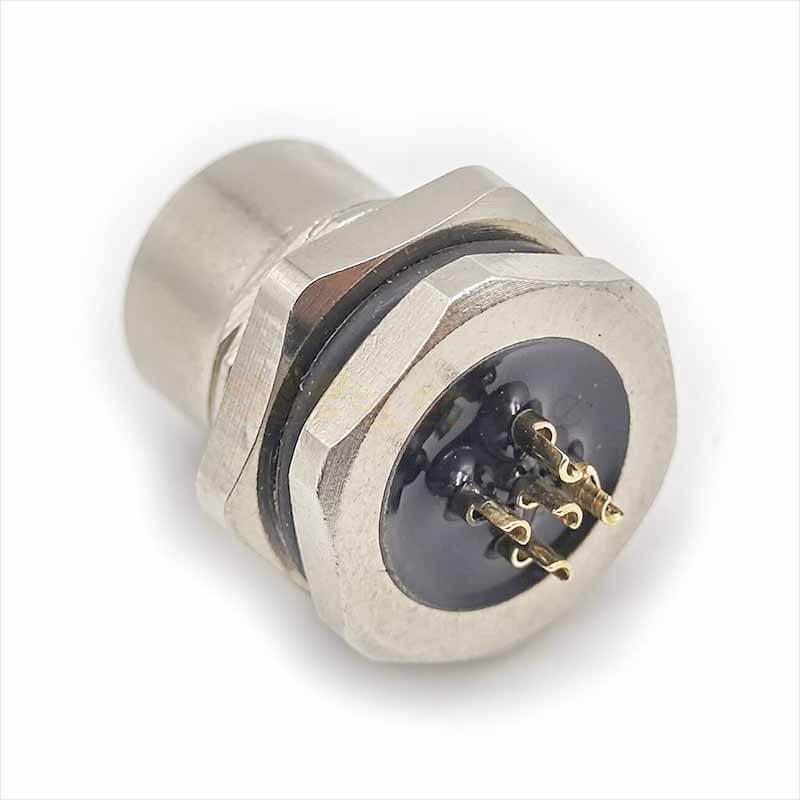 m12 connector 5 pin D code female straight front mount solder type connector