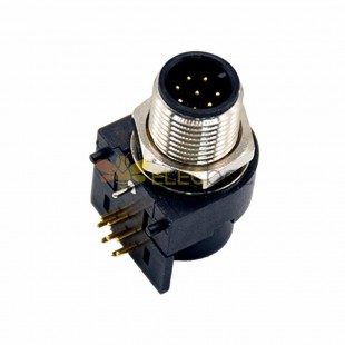 M12 Waterproof Connector 8Pin Male A Code Right Angled PCB Mount Socket 360° Full Shielding Connector