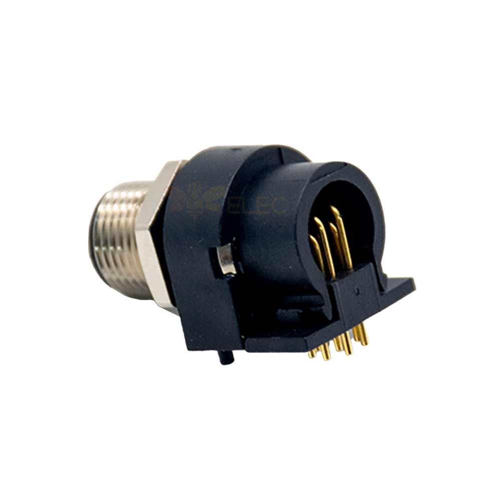 M12 Waterproof Connector 8Pin Male A Code Right Angled PCB Mount Socket 360° Full Shielding Connector