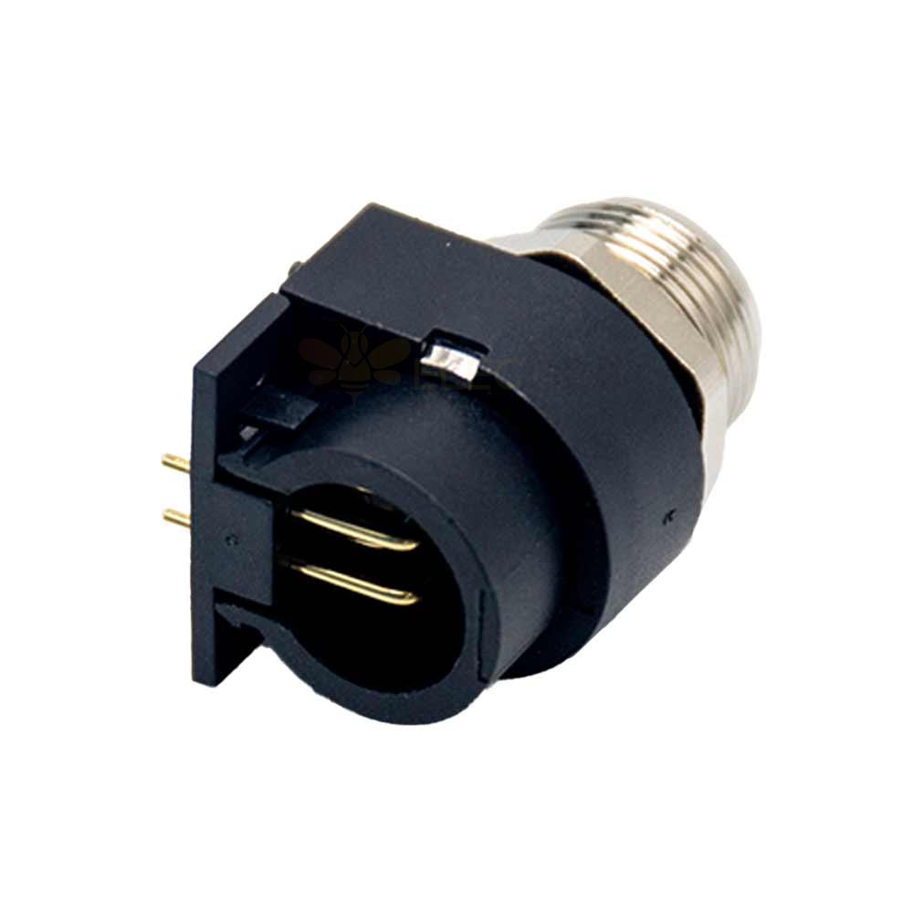 M12 Waterproof Connector 4Pin Female D Code Right Angled PCB Mount Socket 360° Full Shielding Connector
