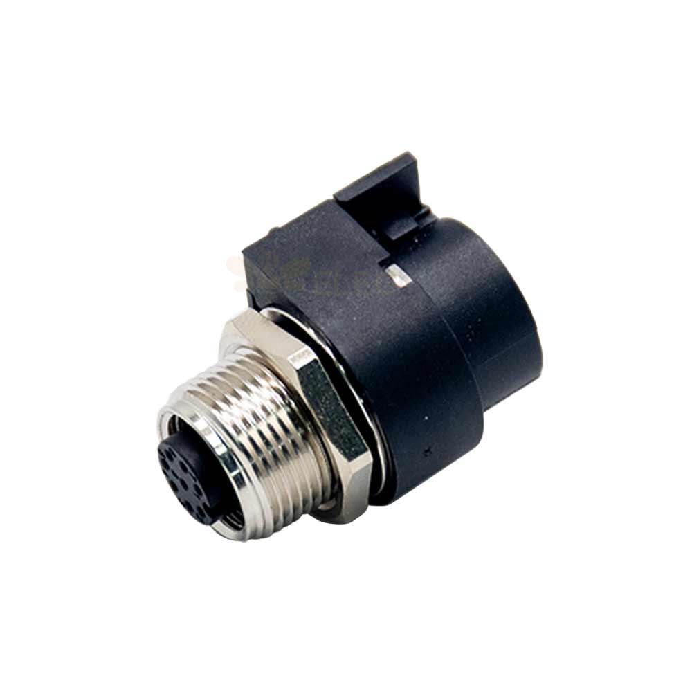 M12 8 Pin Female Sensor Connector A Code Right Angled PCB Mount Socket 360° Full Shielding
