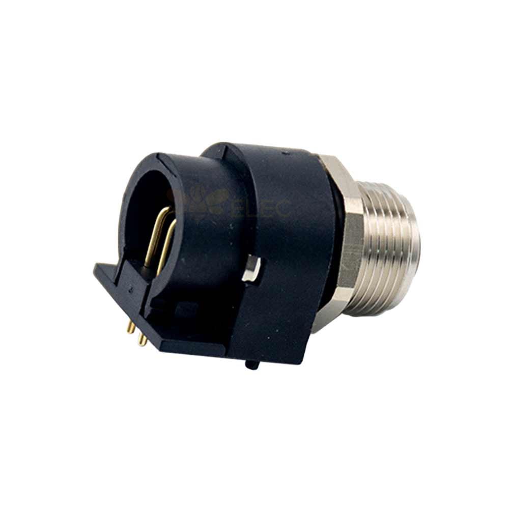 M12 5 Pin Female A Code Sensor Connector Right Angled PCB Mount Socket 360° Full Shielding