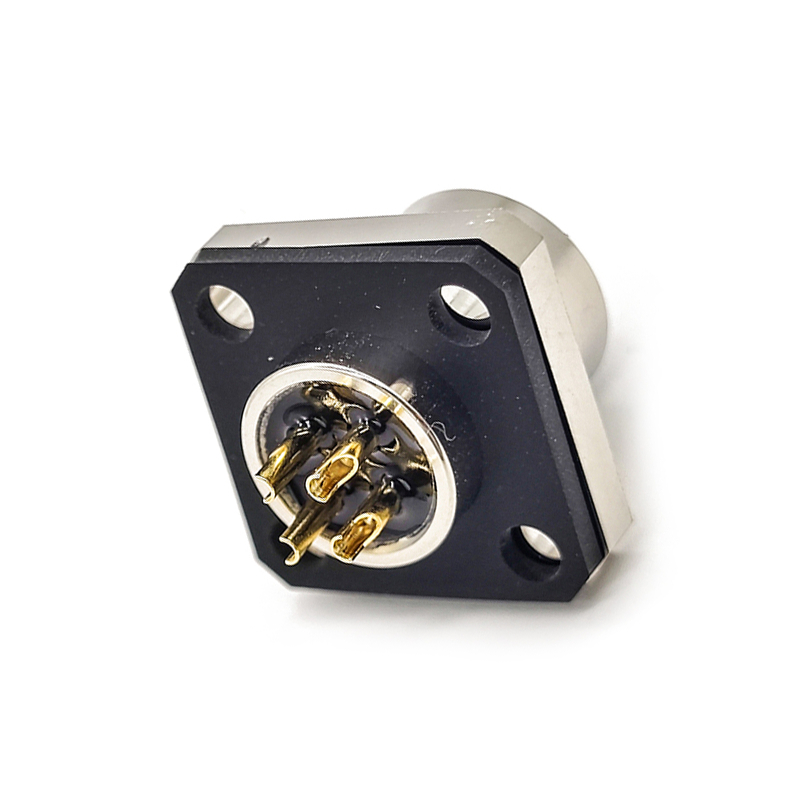 Flange Mount M12 Connector Panel Receptacles A Coded 4 Pin Straight Female 4 Hole Flang Waterproof Shiled