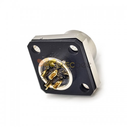 Flange Mount M12 Connector Panel Receptacles A Coded 4 Pin Straight Female 4 Hole Flang Waterproof Shiled